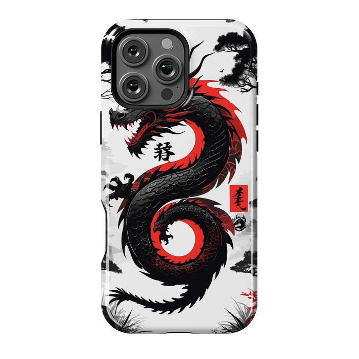 iPhone 16 Pro Max StrongFit Red and Black Japanese Dragon by LM2Kone