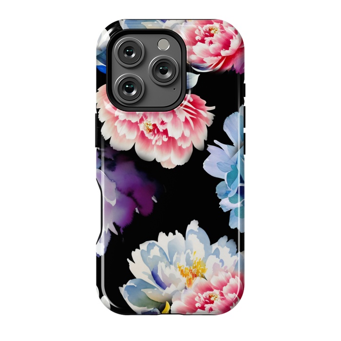 iPhone 16 Pro StrongFit Colorful watercolor peonies - painted flower petals by Oana 