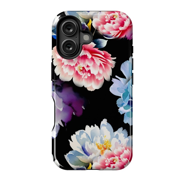 iPhone 16 StrongFit Colorful watercolor peonies - painted flower petals by Oana 