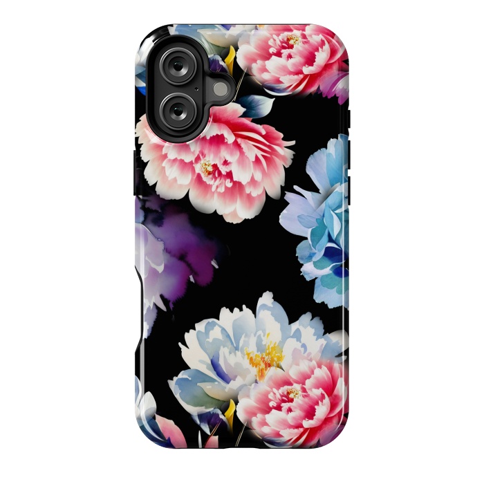 iPhone 16 Plus StrongFit Colorful watercolor peonies - painted flower petals by Oana 