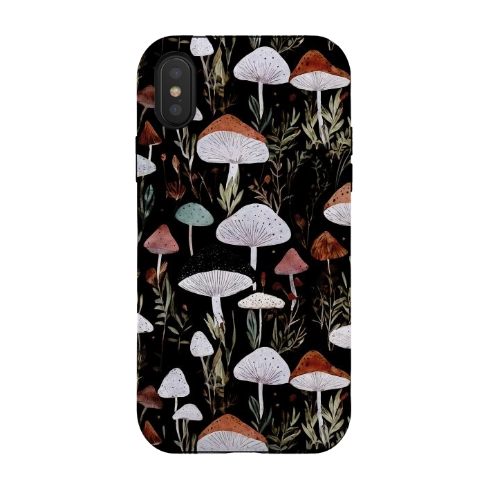 iPhone Xs / X StrongFit Forest Mushroom pattern - dark accademia - cottagecore mushroom by Oana 