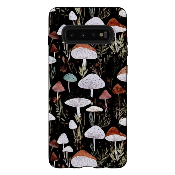 Galaxy S10 plus StrongFit Forest Mushroom pattern - dark accademia - cottagecore mushroom by Oana 