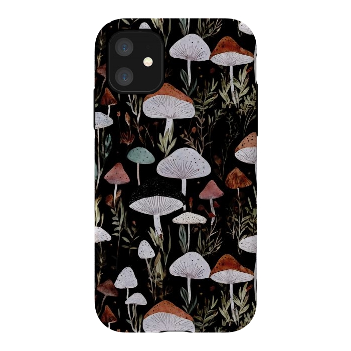 iPhone 11 StrongFit Forest Mushroom pattern - dark accademia - cottagecore mushroom by Oana 