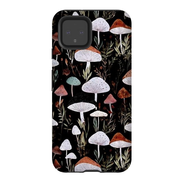 Pixel 4 StrongFit Forest Mushroom pattern - dark accademia - cottagecore mushroom by Oana 