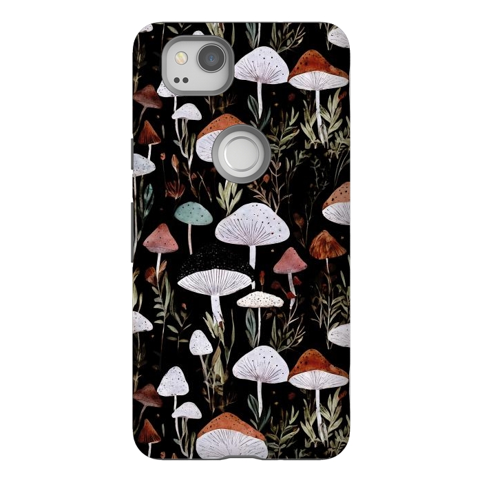 Pixel 2 StrongFit Forest Mushroom pattern - dark accademia - cottagecore mushroom by Oana 