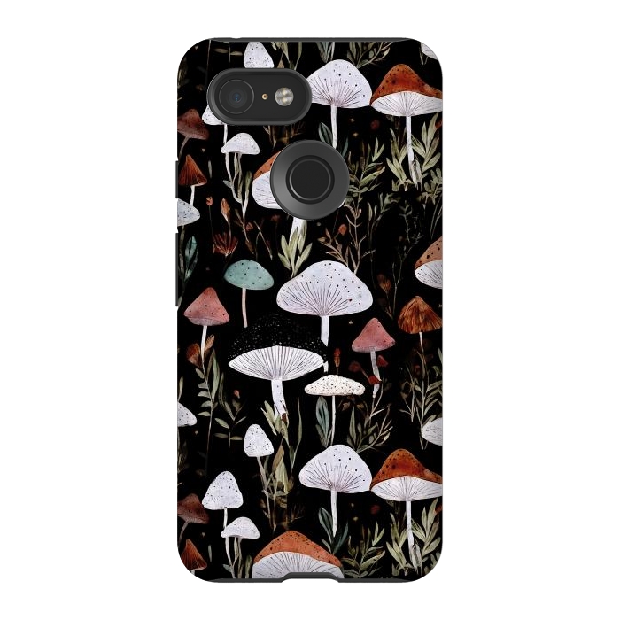 Pixel 3 StrongFit Forest Mushroom pattern - dark accademia - cottagecore mushroom by Oana 