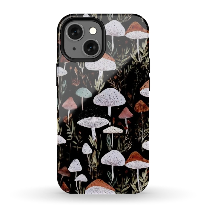 iPhone 12 mini StrongFit Forest Mushroom pattern - dark accademia - cottagecore mushroom by Oana 