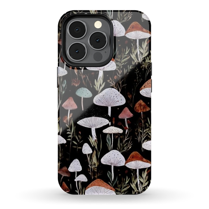 iPhone 13 pro StrongFit Forest Mushroom pattern - dark accademia - cottagecore mushroom by Oana 