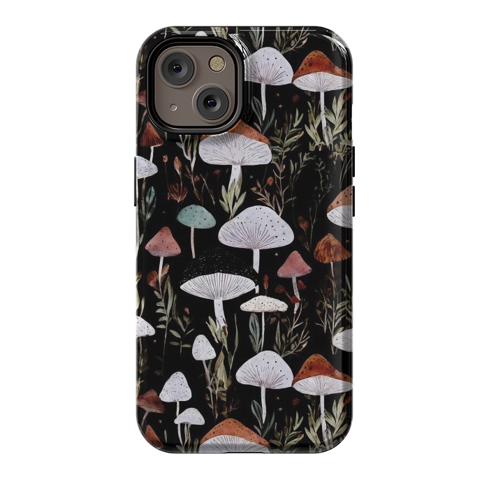 iPhone 14 StrongFit Forest Mushroom pattern - dark accademia - cottagecore mushroom by Oana 