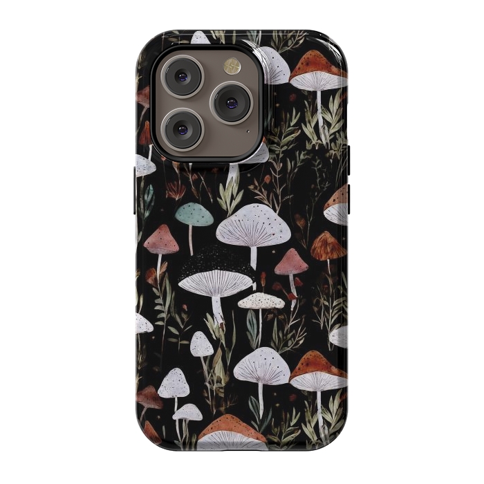 iPhone 14 Pro StrongFit Forest Mushroom pattern - dark accademia - cottagecore mushroom by Oana 