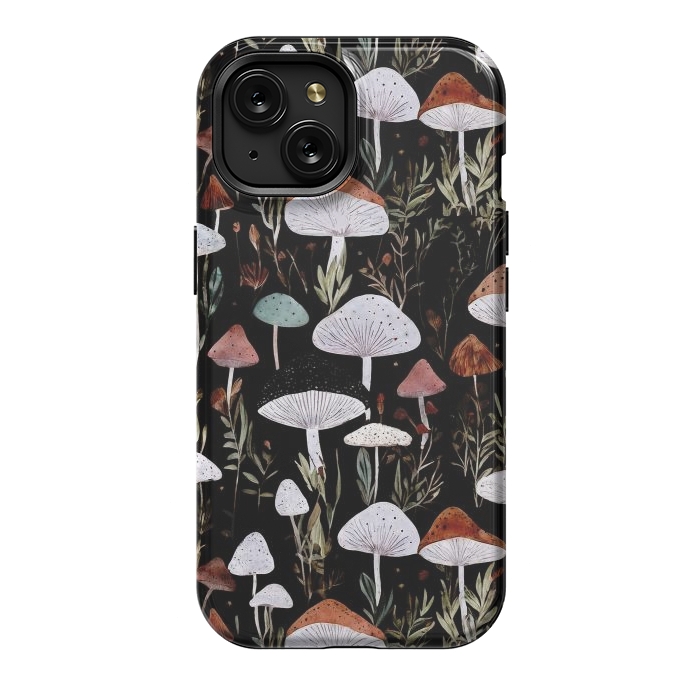 iPhone 15 StrongFit Forest Mushroom pattern - dark accademia - cottagecore mushroom by Oana 