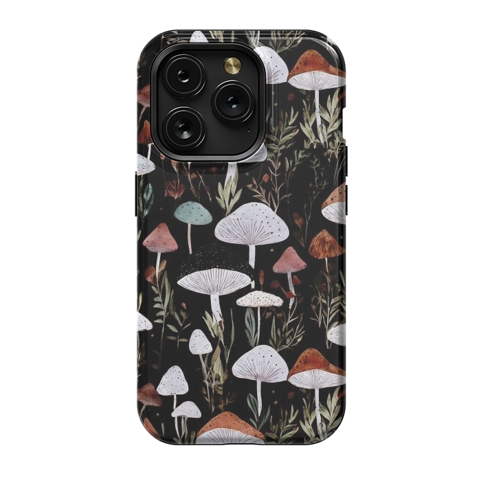 iPhone 15 Pro StrongFit Forest Mushroom pattern - dark accademia - cottagecore mushroom by Oana 