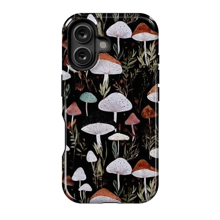 iPhone 16 StrongFit Forest Mushroom pattern - dark accademia - cottagecore mushroom by Oana 