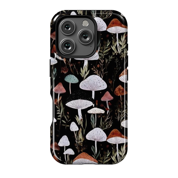 iPhone 16 Pro StrongFit Forest Mushroom pattern - dark accademia - cottagecore mushroom by Oana 