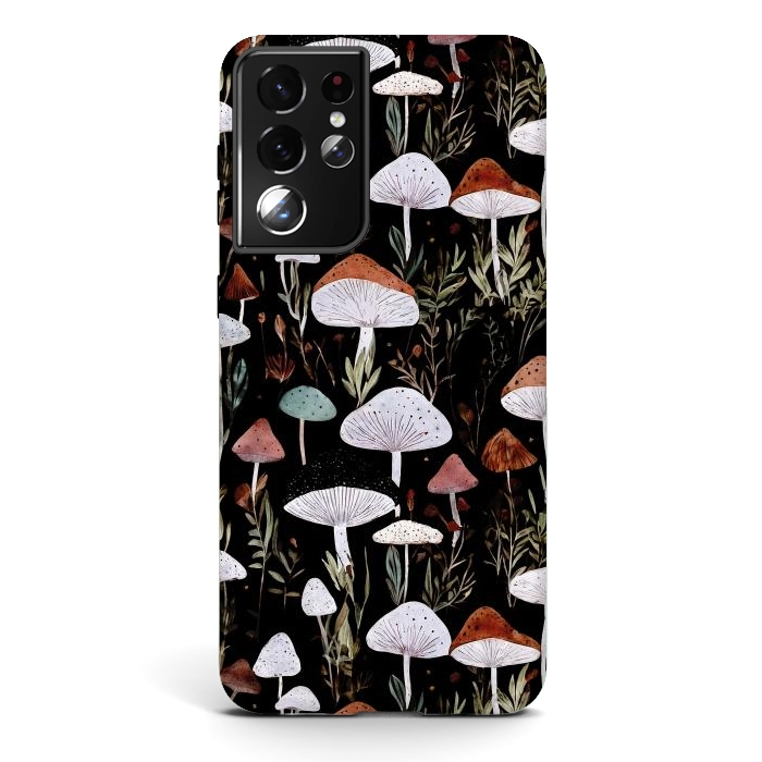 Galaxy S21 ultra StrongFit Forest Mushroom pattern - dark accademia - cottagecore mushroom by Oana 