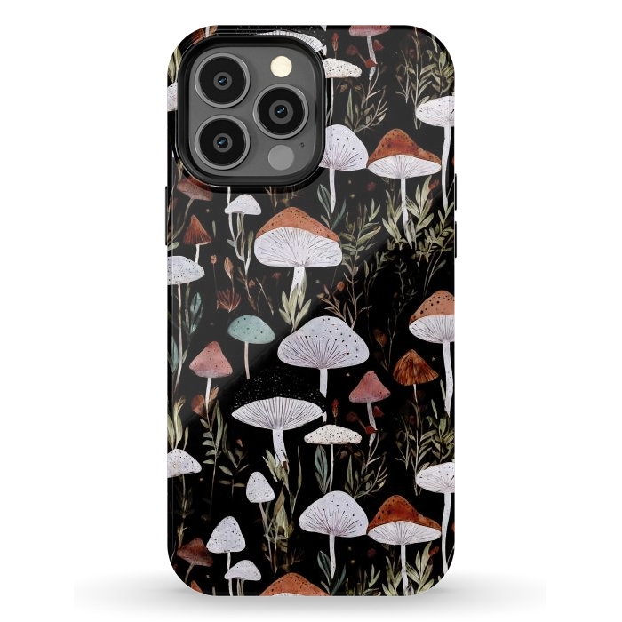 iPhone 13 Pro Max StrongFit Forest Mushroom pattern - dark accademia - cottagecore mushroom by Oana 