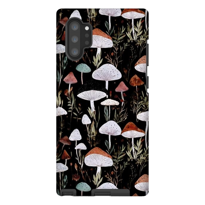 Galaxy Note 10 plus StrongFit Forest Mushroom pattern - dark accademia - cottagecore mushroom by Oana 