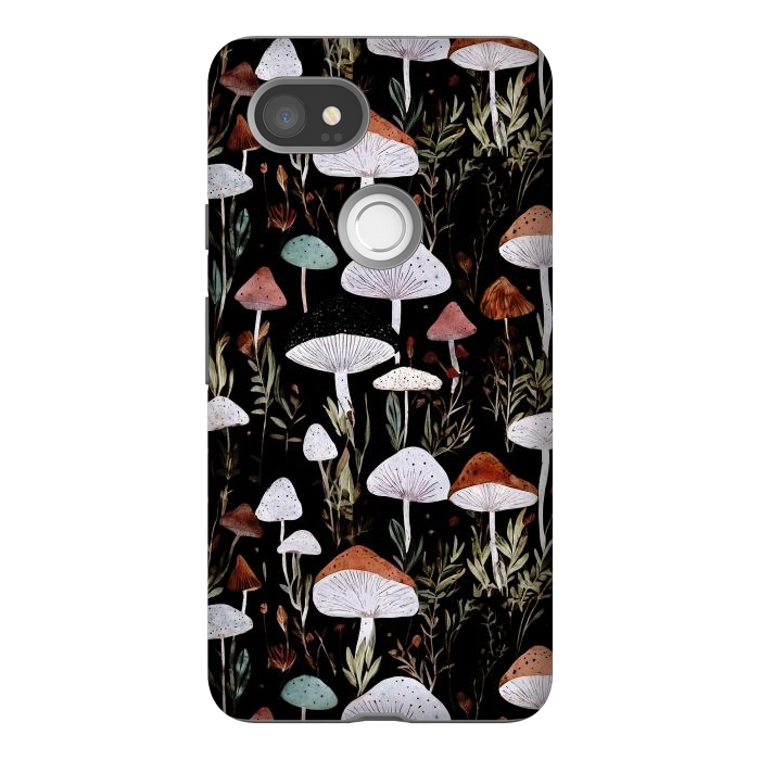 Pixel 2XL StrongFit Forest Mushroom pattern - dark accademia - cottagecore mushroom by Oana 