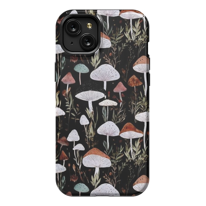 iPhone 15 Plus StrongFit Forest Mushroom pattern - dark accademia - cottagecore mushroom by Oana 