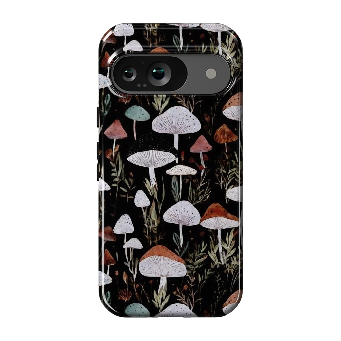 Pixel 9 StrongFit Forest Mushroom pattern - dark accademia - cottagecore mushroom by Oana 