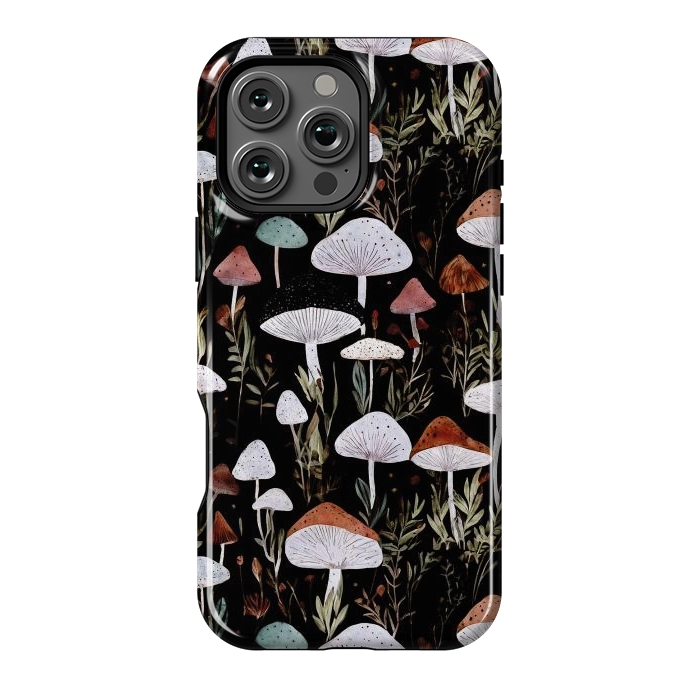 iPhone 16 Pro Max StrongFit Forest Mushroom pattern - dark accademia - cottagecore mushroom by Oana 