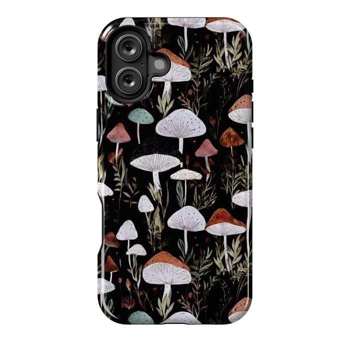 iPhone 16 Plus StrongFit Forest Mushroom pattern - dark accademia - cottagecore mushroom by Oana 