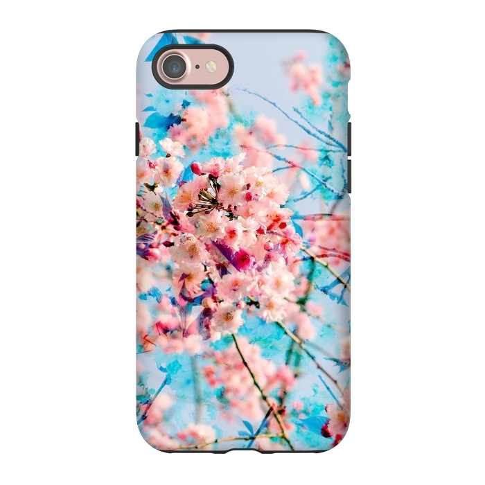 iPhone 7 StrongFit Pink cherry blossom tree on baby blue background by Oana 