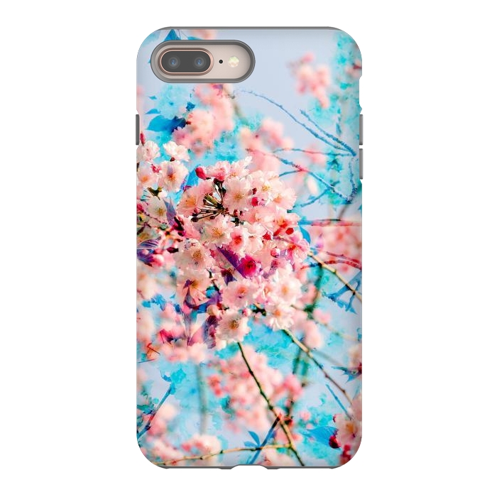 iPhone 7 plus StrongFit Pink cherry blossom tree on baby blue background by Oana 