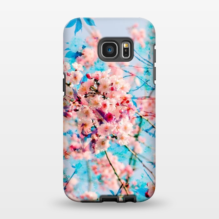 Galaxy S7 EDGE StrongFit Pink cherry blossom tree on baby blue background by Oana 