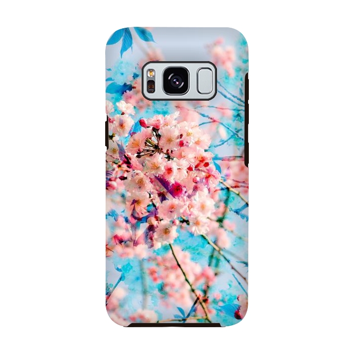 Galaxy S8 StrongFit Pink cherry blossom tree on baby blue background by Oana 