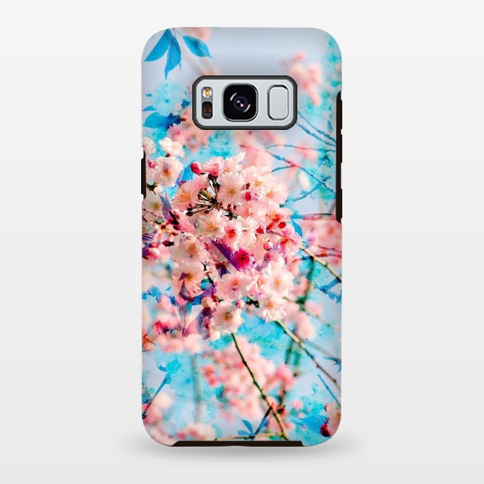 Galaxy S8 plus StrongFit Pink cherry blossom tree on baby blue background by Oana 