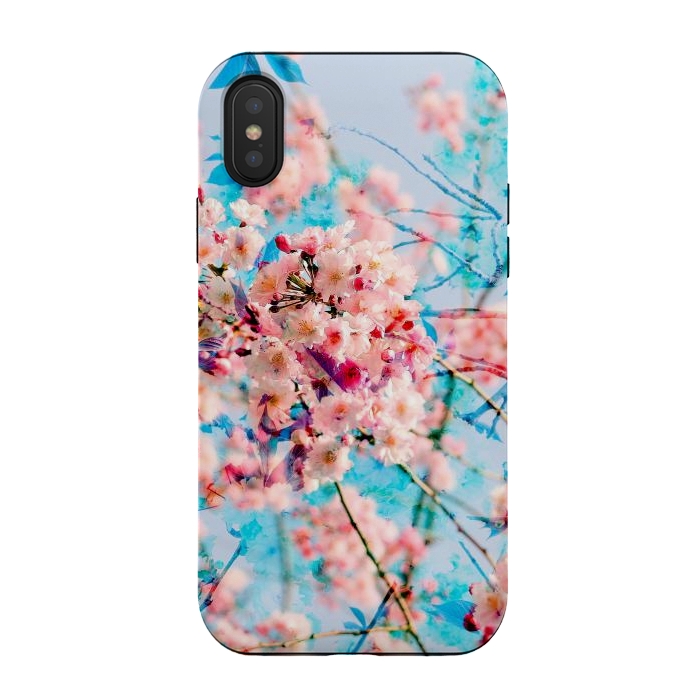 iPhone Xs / X StrongFit Pink cherry blossom tree on baby blue background by Oana 