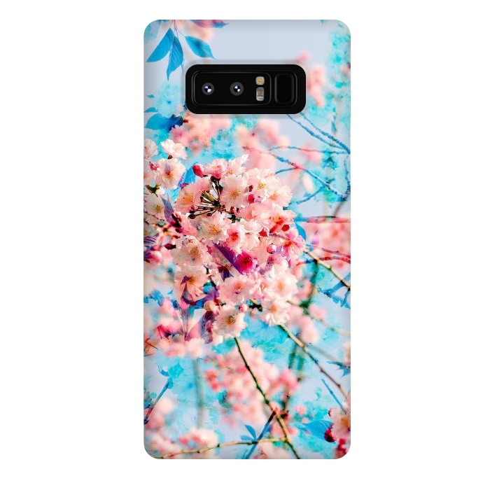 Galaxy Note 8 StrongFit Pink cherry blossom tree on baby blue background by Oana 