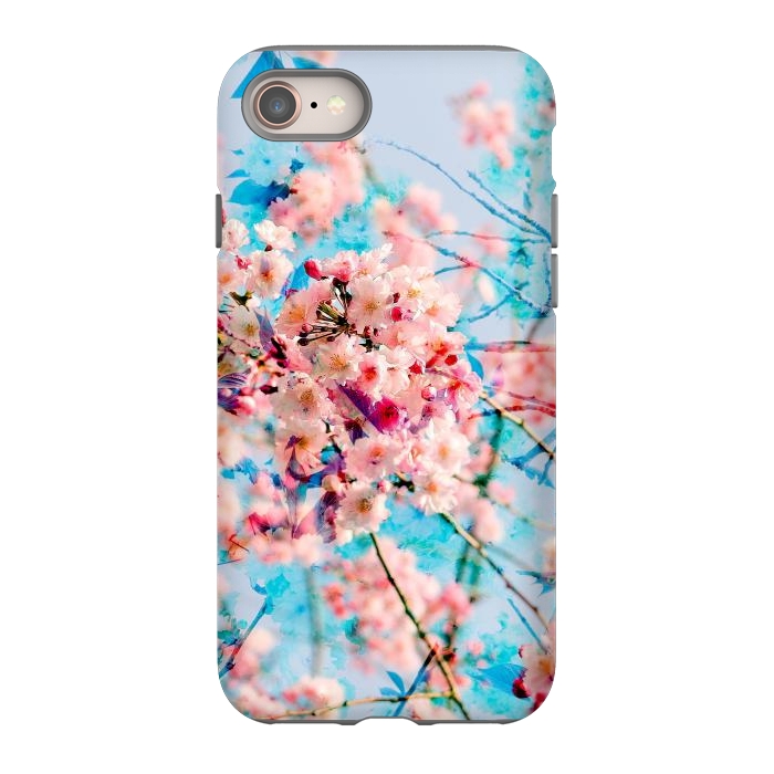 iPhone 8 StrongFit Pink cherry blossom tree on baby blue background by Oana 