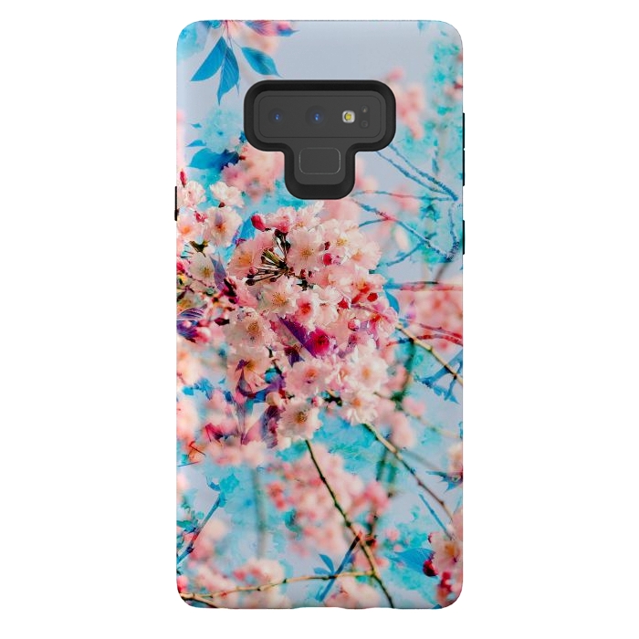 Galaxy Note 9 StrongFit Pink cherry blossom tree on baby blue background by Oana 