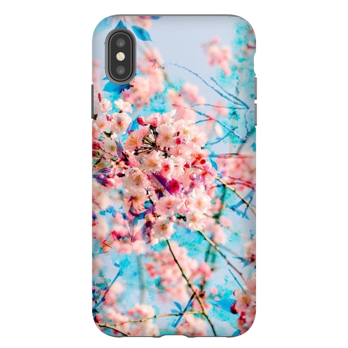 iPhone Xs Max StrongFit Pink cherry blossom tree on baby blue background by Oana 