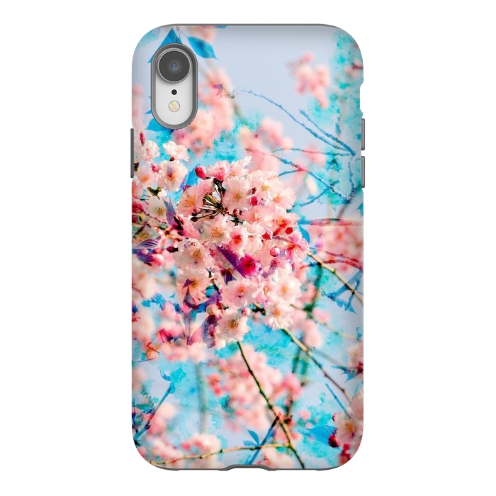 iPhone Xr StrongFit Pink cherry blossom tree on baby blue background by Oana 