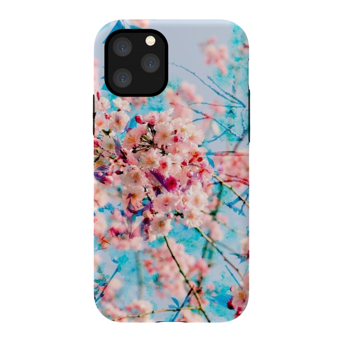 iPhone 11 Pro StrongFit Pink cherry blossom tree on baby blue background by Oana 