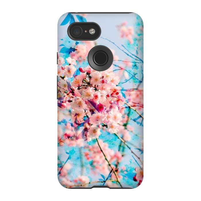 Pixel 3 StrongFit Pink cherry blossom tree on baby blue background by Oana 