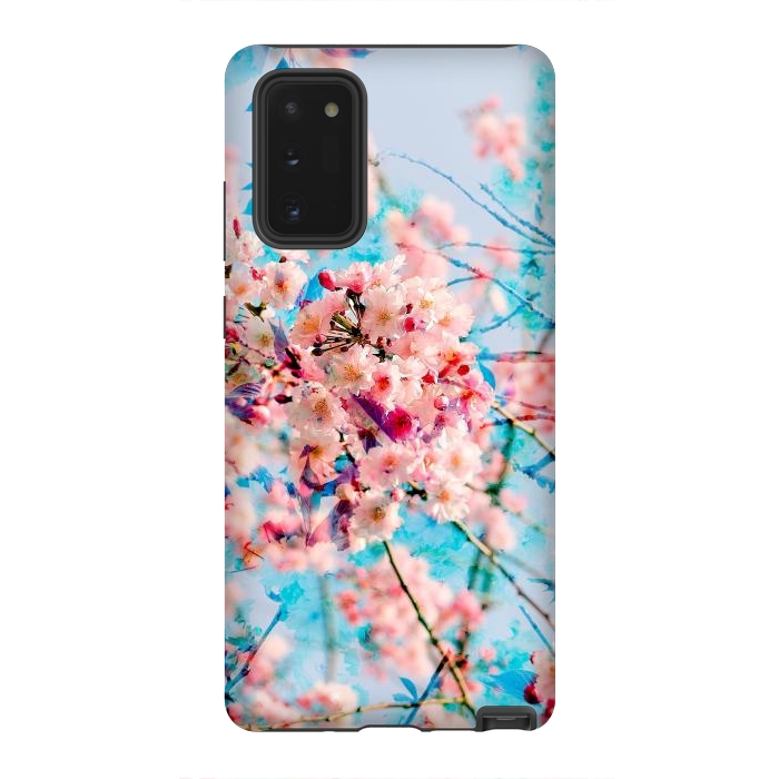 Galaxy Note 20 StrongFit Pink cherry blossom tree on baby blue background by Oana 