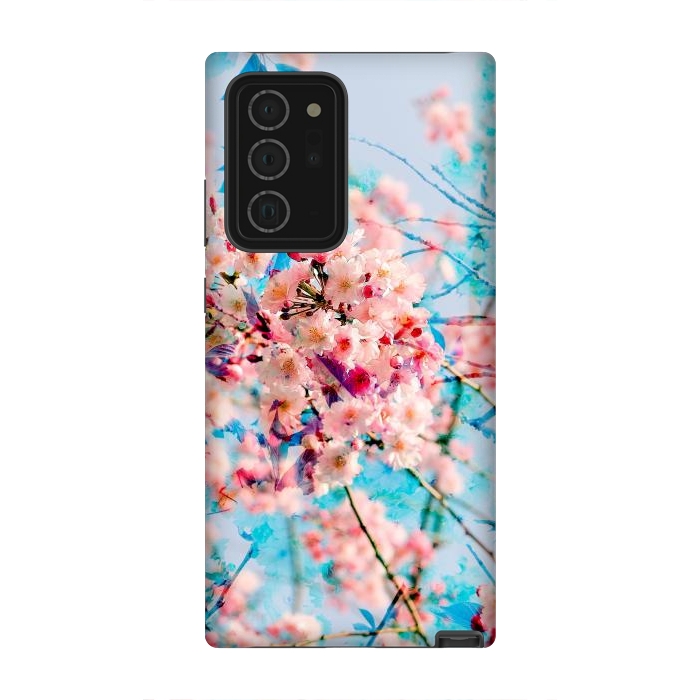 Galaxy Note 20 Ultra StrongFit Pink cherry blossom tree on baby blue background by Oana 