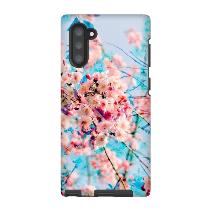 Galaxy Note 10 StrongFit Pink cherry blossom tree on baby blue background by Oana 