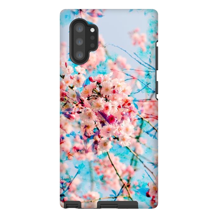 Galaxy Note 10 plus StrongFit Pink cherry blossom tree on baby blue background by Oana 