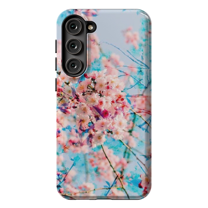 Galaxy S23 Plus StrongFit Pink cherry blossom tree on baby blue background by Oana 