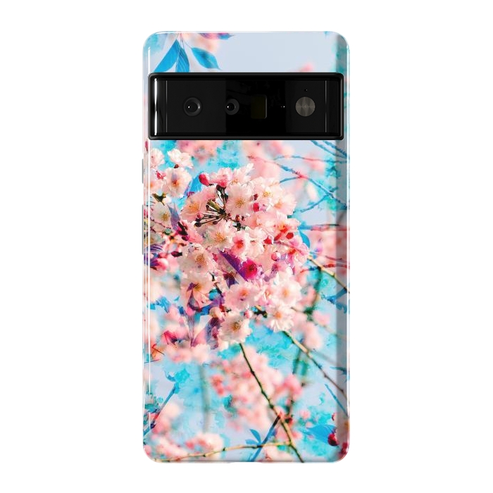 Pixel 6 Pro StrongFit Pink cherry blossom tree on baby blue background by Oana 