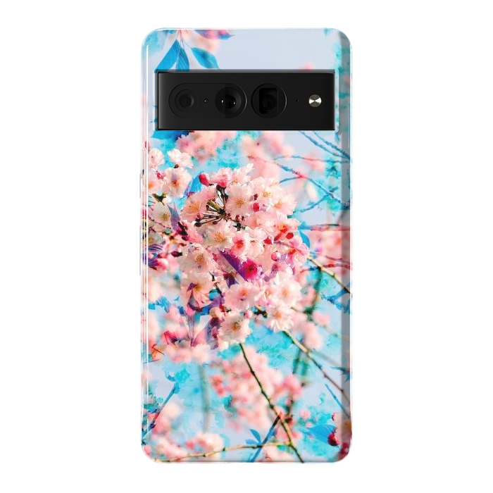 Pixel 7 Pro StrongFit Pink cherry blossom tree on baby blue background by Oana 