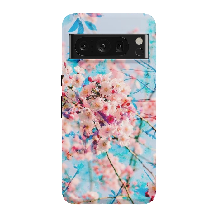 Pixel 8 Pro StrongFit Pink cherry blossom tree on baby blue background by Oana 