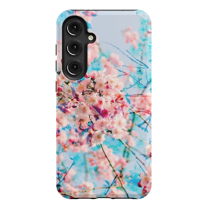 Galaxy S24 Plus StrongFit Pink cherry blossom tree on baby blue background by Oana 