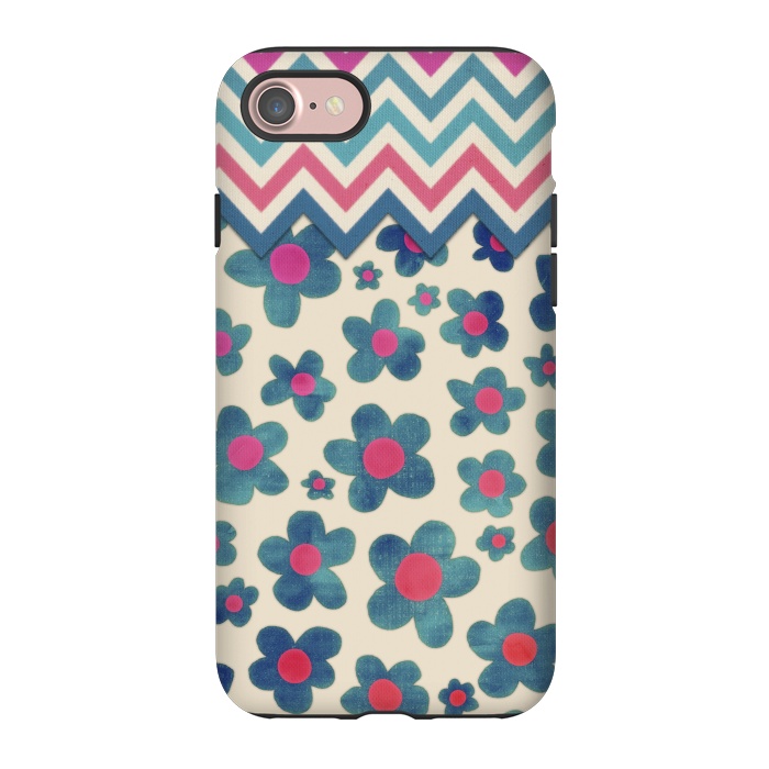 iPhone 7 StrongFit Happy Teal Vintage Daisies on Cream by Micklyn Le Feuvre