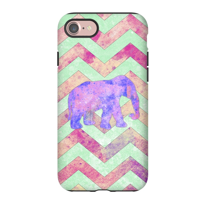 iPhone 7 StrongFit Elephant Mint Green Chevron Pink Watercolor by Girly Trend